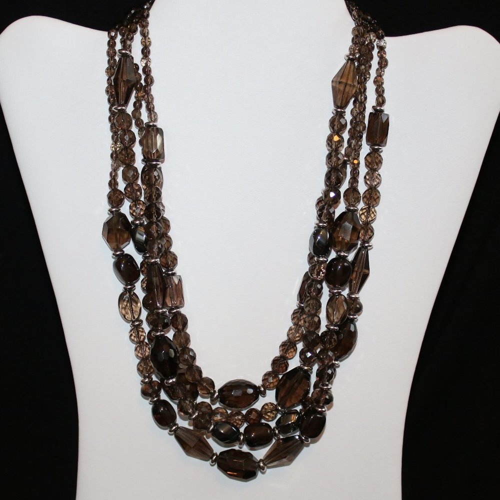 4 Strand Brown Glass Bead Necklace